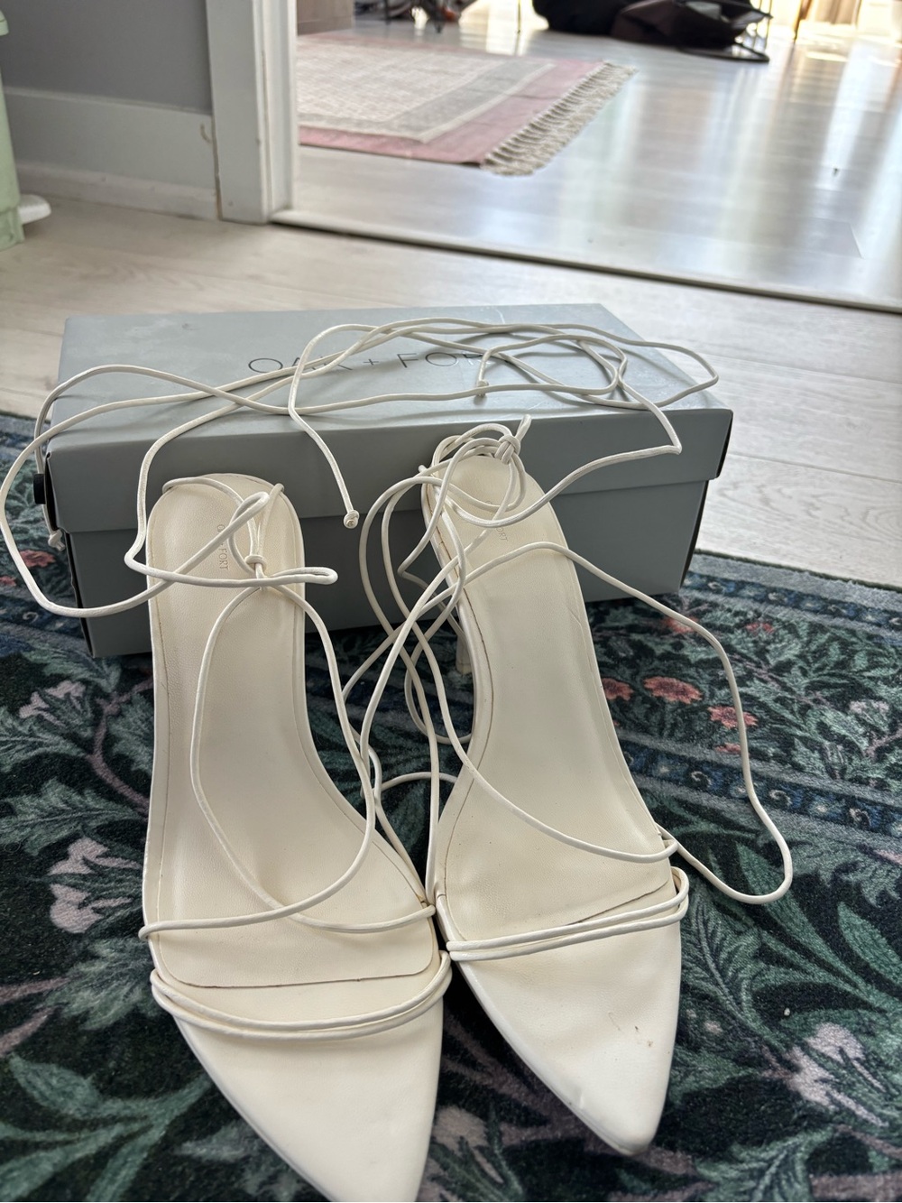 OAK + FORT Ivory Lace-Up Pointed Toe Heels - Picture 1 of 2